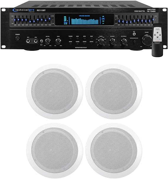 Technical Pro RX113 Home Theater Amplifier Receiver+(4) 6.5" Ceiling Speakers