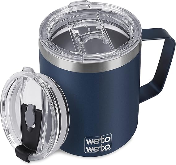 WETOWETO 14 oz Insulated Coffee Mug, Vacuum Camping Mug with Lid, Handle
