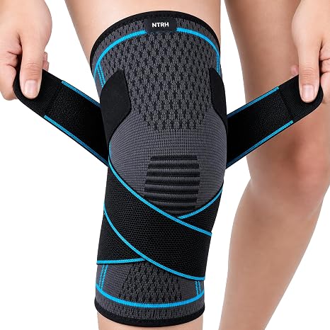 Knee Support Brace for Women and Men,Adjustable Compression Knee Brace for Arthritis,Joint Pain,Ligament Injury,Meniscus Tear,ACL,MCL,Running,Sports,Squats(single) (M, Blue)