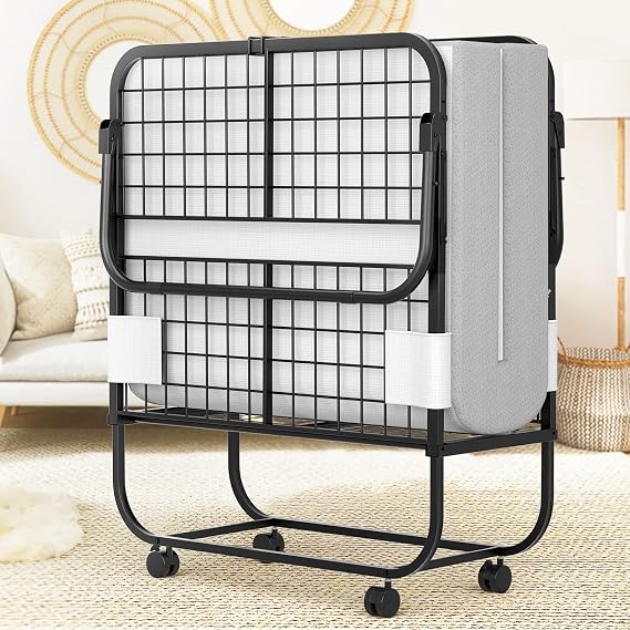 Folding Bed with Mattress, 75 x 31 Cot Size Rollaway Bed | Storage Cover, Extra Guest Bed for Adults, Sturdy Metal Frame, Memory Foam Mattress, Supports 300lbs