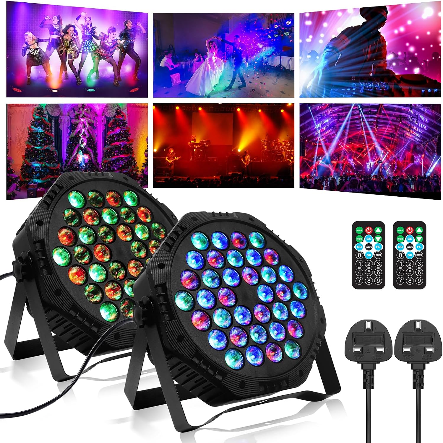 2 Pack Disco Lights for Parties, 36 LED Stage Lights with DMX & Remote Control, 7 Mode RGB Effect for DJ Events, Kids Party, Club, Bar, Birthday, Wedding [Energy Class A]
