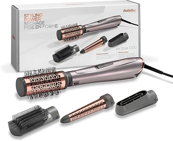 BaByliss Air Blown Hair Styler Set Air Styler 1000, 1000W, 4 Heads, Anti-Frizz Ion Technology, AS136E