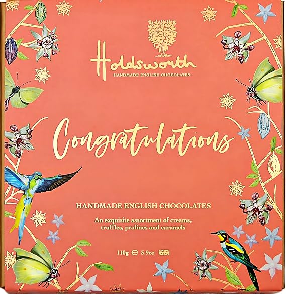 Holdsworth Chocolates Gift Box - Congratulations Chocolate Box 110g - Assortment of Handmade Truffles, Creams & Pralines Coated in Milk, White & Dark Chocolate. Congratulations Gifts
