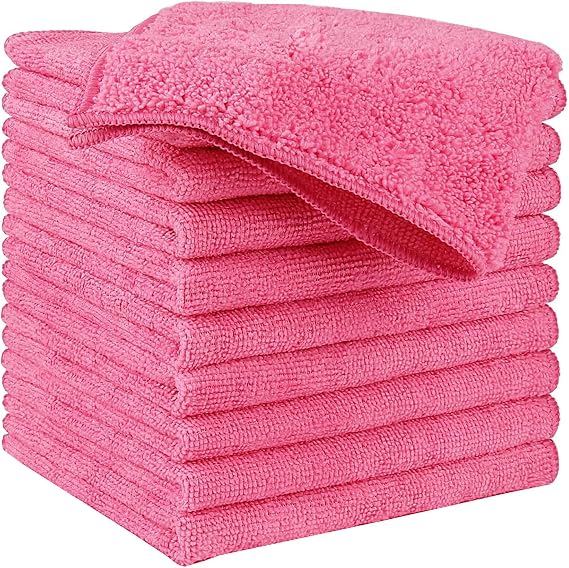 Microfibre Cleaning Cloth, Microfiber Reusable Dish Cloths Kitchen Towels, Pack of 10 Pink 30cm x 30cm
