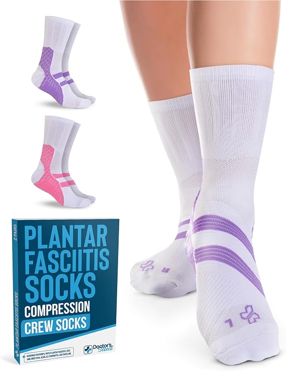 Doctor's Select Plantar Fasciitis Socks - 2 Pairs | Compression Crew Socks for Plantar Fasciitis Relief | Arch Support Socks