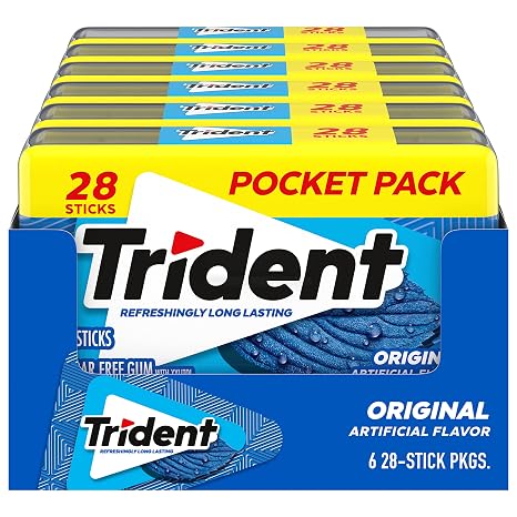 Trident Original Flavor Sugar-Free Chewing Gum, 6 Pocket Packs of 28 Pieces (168 Total Pieces)