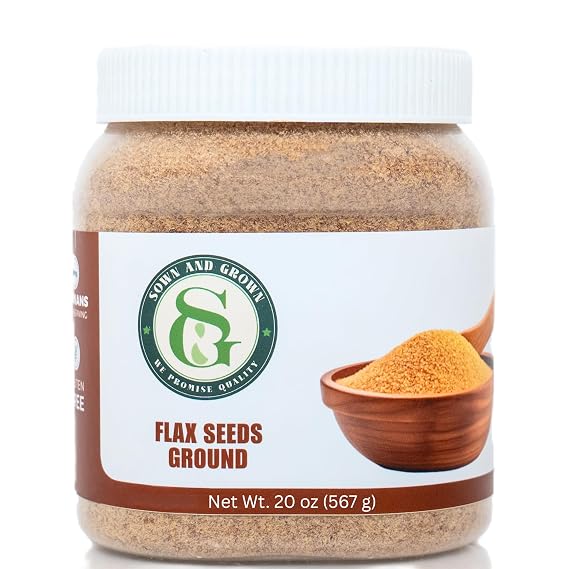 Sown and Grown Ground Flaxseed - 20oz | Natural Golden Flax Seeds Powder | Smoothies, Baking & Weight Management | Omega-3 Rich
