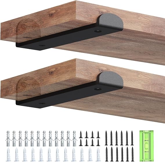 WELDUN 4 Pack Metal Scaffold Board Shelf Brackets 15 cm, Heavy Duty Wall Mounted Angle Shelving Brackets with Lips, for Industrial, Rustic, Modern Decor, Black