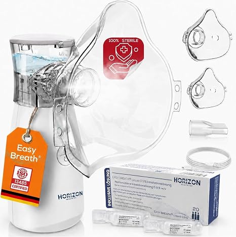 Horizon Health Easy Breath® Pro - TÜV Approved Whisper Quiet Inhaler - Children & Adults - Portable Nebulizer - Smart Fill® Container 2 Modes USB-C Charging & Automatic Cleaning