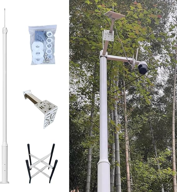 Surveillance Camera Stand for Outdoor Security Systems, Heavy Duty Security Camera Pole with Universal Bracket & Ground Stake, Weatherproof(2.5m (8.2ft))