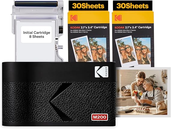 KODAK Mini 2 ERA 4PASS Portable Photo Printer 5,3x8,6cm Printer + 68 Sheets, Black