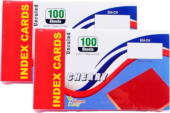 2-Pack Colored Index Cards, 3x5-Inch, Unruled, Cherry, 100-Count per Package from Northland Wholesale. (2 Packs of 100)