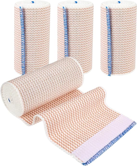 4 Pack Premium Compression Bandage 10cm Elastic Bandage Wrap with Self-Closures for Wrist Ankle Knee Elbow Shoulder Feet Injuries Washable and Reusable
