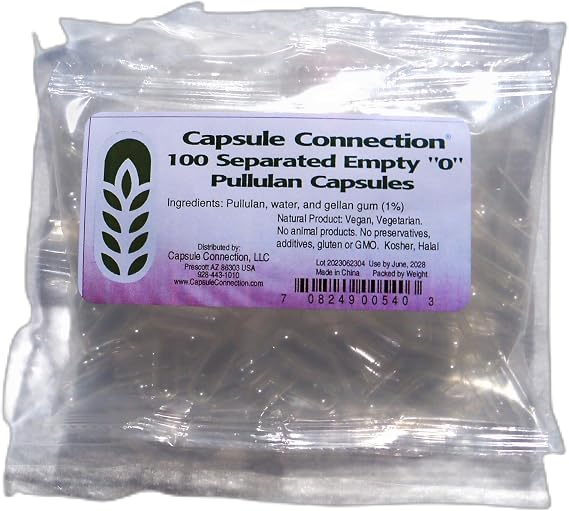 Capsule Connection Separated Empty Pullulan Capsules, 0" Size, Vegan & Vegetarian (100)