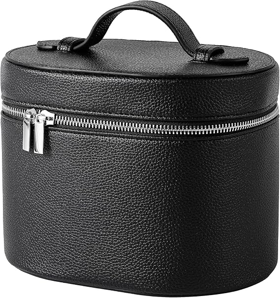 Makeup Bag Vanity Case with Divider and Handle, Aesthetic Makeup Bags, Waterproof PU Leather Toiletry Bag for Women Girls, Portable Cosmetic Organizer Bag (03Black)