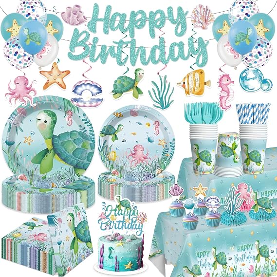 213Pcs Under The Sea Party Decorations Tableware Set, 25 Serves