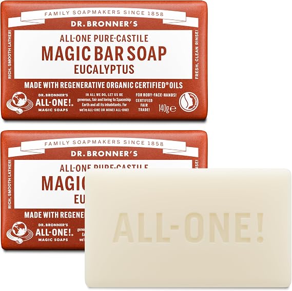 Dr Bronner's - 3-in-1 Eucalyptus Pure Castile Bar Soap, 140g Bar