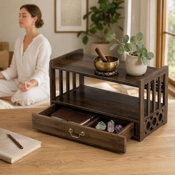 ikare Meditation Altar Table, Meditation Table for Home with Drawer