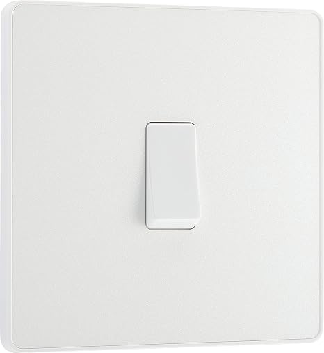 BG Electrical Single Wall Light Switch, 2 Way, Screwless Front Plate, Round Edges, Evolve, Pearlescent White, 20A, 16AX, PCDCL12W