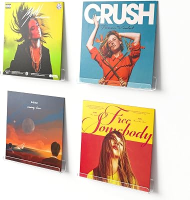 upsimples 4 Pack Vinyl Record Wall Mount Shelves, 12 Vinyl Holder for Album Record Storage & Display, Clear Acrylic Floating Shelves for Wall Decor, Kids Bookshelf, Magazine Rack, Picture Ledge