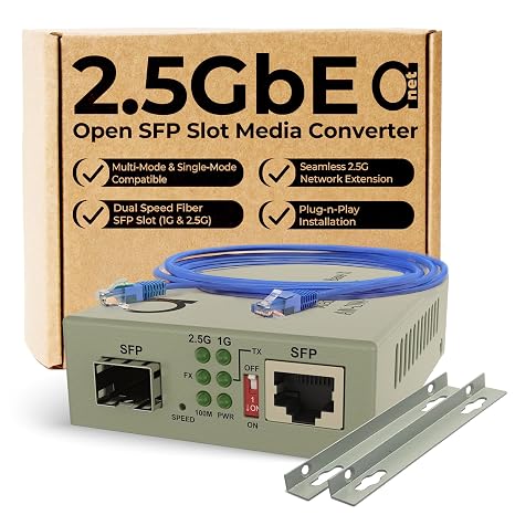 2.5G Fiber to Ethernet Media Converter, Open SFP Slot, Dual Speed 1G/2.5G