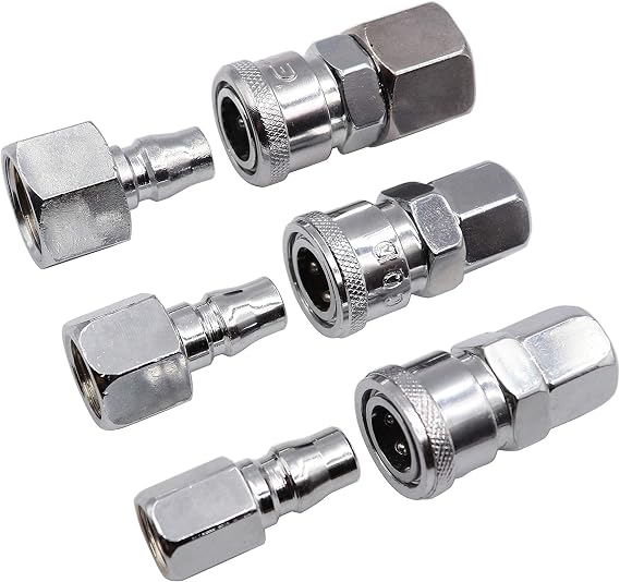 LBY Air Coupler and Plug Kit, Industrial Type C Air Hose Fittings, Compressor Pneumatic Connector, SF20/30/40 + PF20/30/40 Quick-Connect Accessories Kit, Pack of 6
