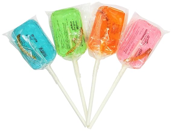 Hotlix Edible Worm Sucker Lollipops - Blueberry, Grape, Orange, Strawberry