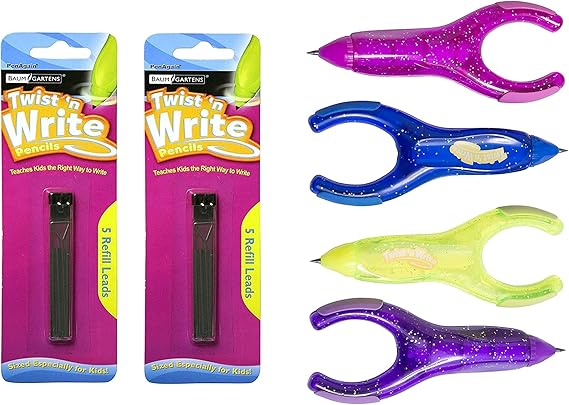 PenAgain Twist 'n Write Pencil Assorted Colors 4 Count (00071) Bundle with 10 Count Refills