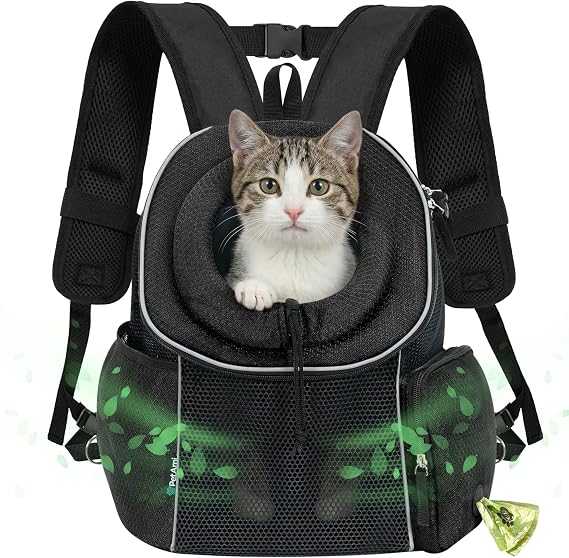 PetAmi Dog Carrier Backpack, Hands Free Front Pet Carrier for Small Cats Puppies, Adjustable Ventilated Reflective Pet Travel Bag for Hiking Camping Biking Walking, Up to 10 lbs, Black