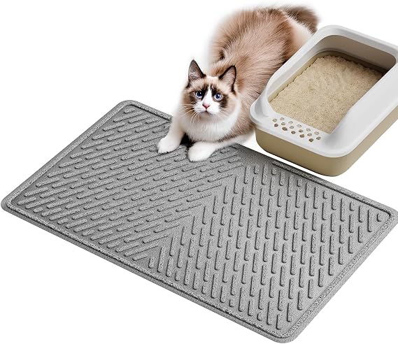 Pieviev Cat Litter Trappping Mat, 3023 V-Shaped Channel & Mesh Litter Capturing Design, Waterproof & Easy to Clean Cat Litter Box Mat, Scatter Control for Indoor Cats, Gray