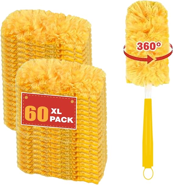 Duster Refills for swiffer Duster, Disposable Dusters for Dust Cleaning | Dusting Furniture Blind Ceiling Fan, Electrostatic Lock-Dust Technology 360 Feather Duster,Heavy Duty 60 Duster and 1 Handle