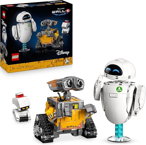 LEGO | Disney Pixar WALL-E and EVE - Display Model Kit for Adults - Brick-Built Robots with M-O & Hal Figures - DIY Home Decor - Collectible Gift for Fans - 43279 | Display Model Kit for Adults, Brick-Built Robots with M-O & Hal Figures, DIY Home Decor, Gift for Fans, 811 Pieces