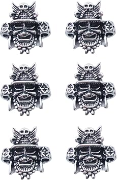 6 pcs Paracord Knife Charms Skull Lanyard Bead, 550 Handmade Paracord EDC Charm Beard Beads (Silver)