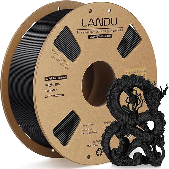 LANDU PLA+ Filament 1.75mm 1KG 3D Printer Filament PLA Plus Toughness Enhanced Dimensional Accuracy +/- 0.02mm for Most 3D Printers, Black