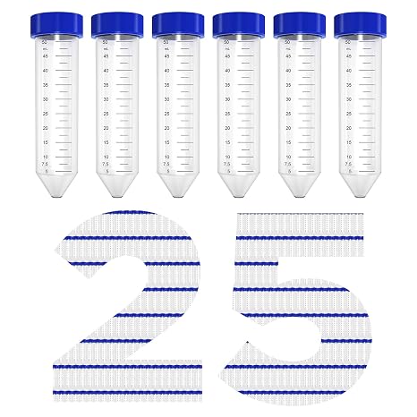 Conical Centrifuge Tubes 50mL, 25 Pcs Sterile Test Tubes with Screw Cap