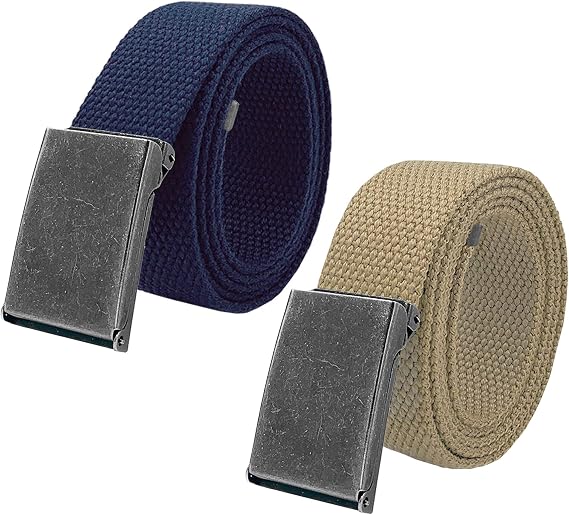 Boy's School Uniform Belt Pack with Distressed Silver Flip Top Buckle and Adjustable Canvas Web Belt