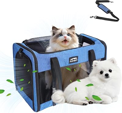 Large Cat Carrier Soft Small Pet Carrier for Medium Cats Dogs Puppies Travel Carrier Soft Side UP to 25 Lbs,Blue