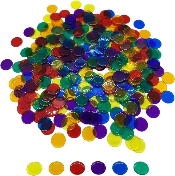 MR CHIPS Plastic Bingo Chips for Games 300 Count Solid and Transparent Colors Counting 19 Color Choices 3/4 Inch 7/8