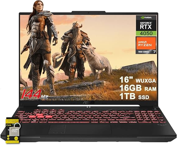 ASUS TUF Gaming A16 Laptop 16" WUXGA IPS 144Hz AMD 6-core Ryzen 7 7445HS 16GB RAM 1TB SSD GeForce RTX 4050 (Up to 194 AI Tops) RGB Backlit USB4 Two-Way AI Noise Cancelation Win11 ICP Acc