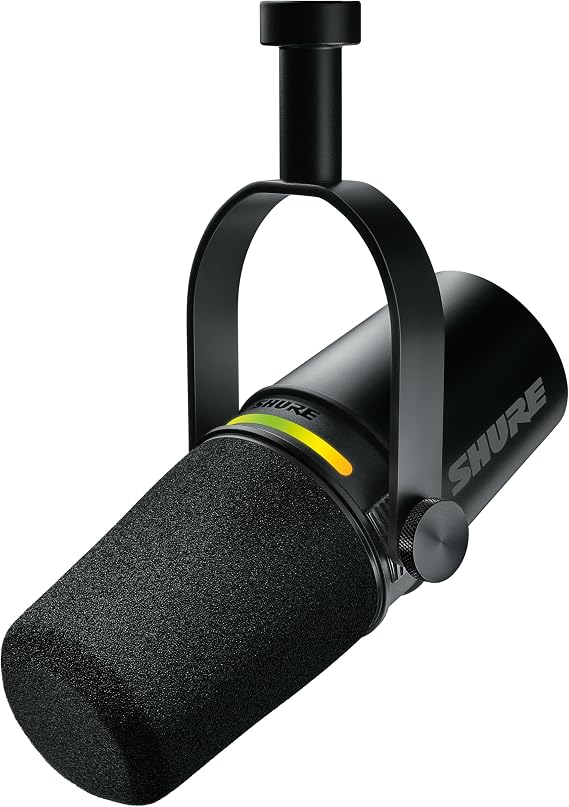 Shure MV7+ USB-C & XLR Podcast Dynamic Microphone - Black | USB-C and XLR dynamic mic with LED touch panel, auto level and pop filter for podcasting, streaming and recording