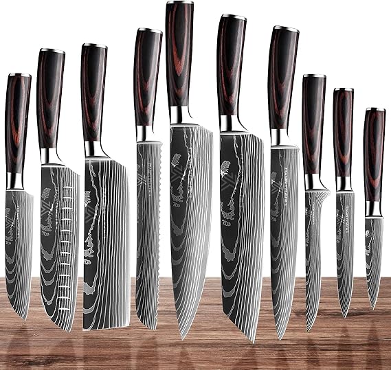 Kitchen Chef Knife Sets, 3.5-8 Inch Set Boxed Knives 5Cr15mov Stainless Steel Ultra Sharp Japanese Knives with Sheaths, 10 Pieces Knife Sets for Professional Chefs