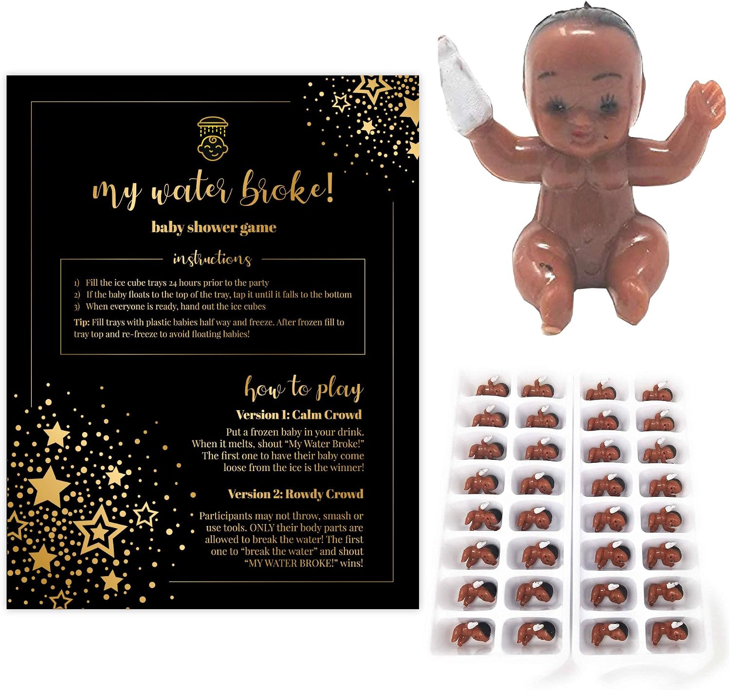 Original My Water Broke Baby Shower Game by Shower Games & Co. Various Designs Mini Plastic Babies and Ice Cube Trays for Baby Shower Games