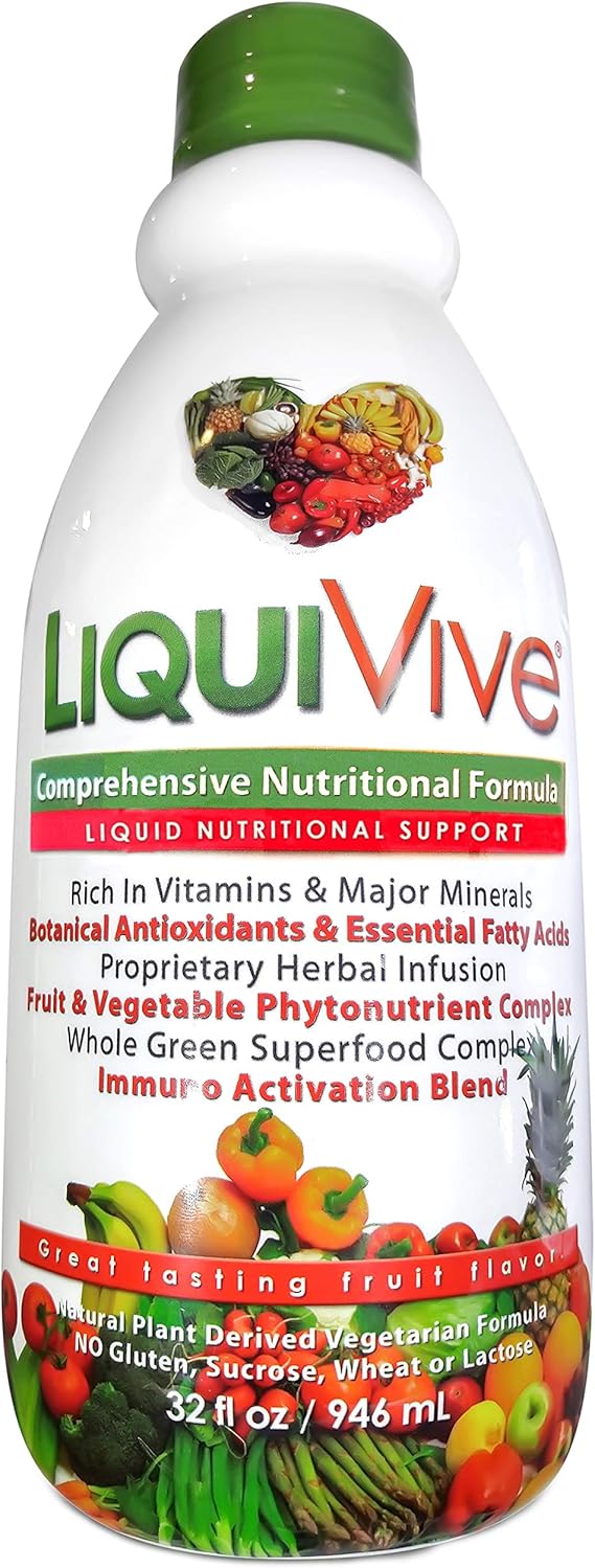 LiquiVive Liquid Vitamins Mega Nutrition | Vegetarian Daily Multivitamin Balance Immune Support Booster Superfood of Nature Drink | Vitamin C D3 A B12 E K | 99.9% Vegan Non-GMO Gluten Free 32 fl oz