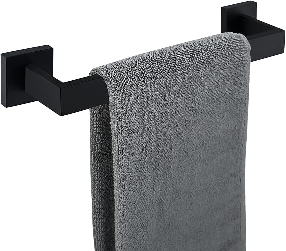 Hand Towel Bar for Bathroom Matte Black, 12Inch Towel Rack Wall Mounted, Thicken Square Bath Towel Holder Rod SUS304 Stainless Steel, Heavy Duty Dish Cloths Hanger for Bathroom, Kitchen