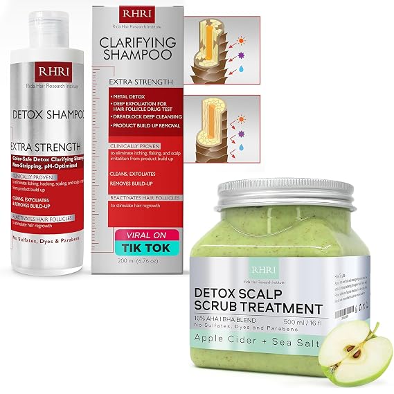 Rida Hair Research Institute Clarifying Shampoo & 16 oz Scalp Scrub | Detox Scrub & Shampoo | Removes Product Build-Up, Dirt, Chlorine & Oil
