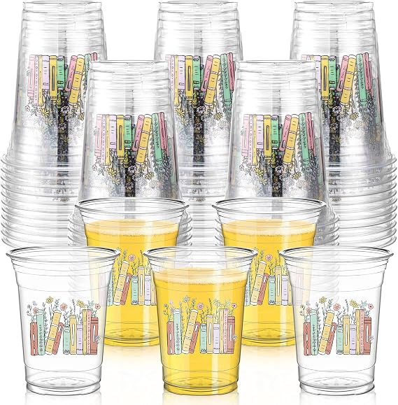 Qinyoung 50 Pcs 16 oz Book Party Cups Disposable Plastic