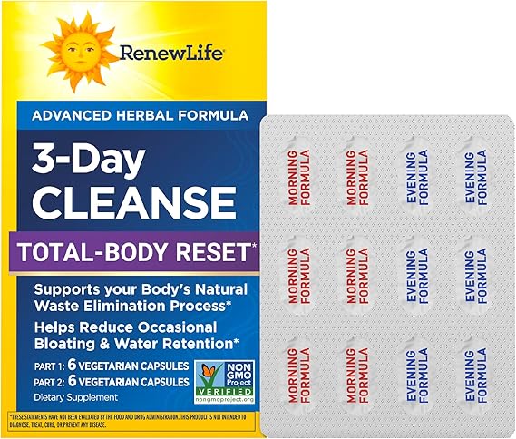 Renew Life 3 Day Cleanse | Total Body Reset | With Milk Thistle & Turmeric for Liver Health | Advanced Herbal Formula | Dairy, Soy, and Gluten Free Supplement
