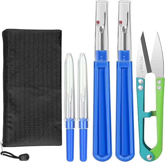 CampTek Seam Ripper and Thread Remover Kit,2 Big and 2 Small Sewing Stitch Cutter,1 Unpicker and 1 Sewing Trimming Scissor Nipper Tool for Thread Remove(Blue)