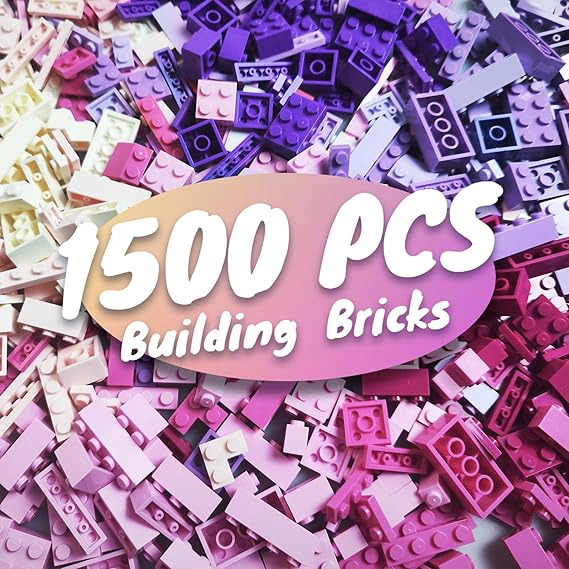 HUIZDQ 1500 Pieces Building Bricks, Classic Bulk Small Blocks, Classic Building Bricks Set Basic Building Blocks Compatible with All Major Brands(Girl Colour)