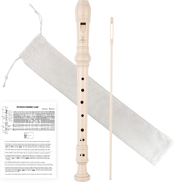 Soprano Recorder Instrument for Kids Students 8-Hole Flute Baroque Fingering with Cleaning Rod for School Beginners, Beige Standard